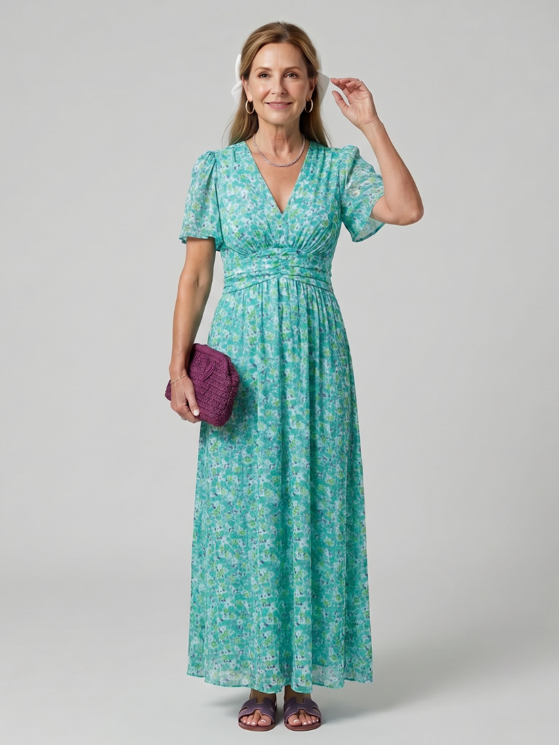Juna | Short Sleeve Ditsy Floral Midi Dress