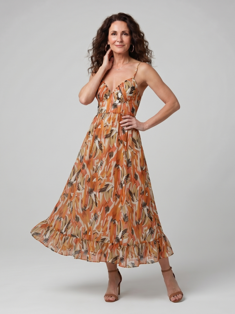 Deirdre | Ruffle Trim Strappy Midi Dress