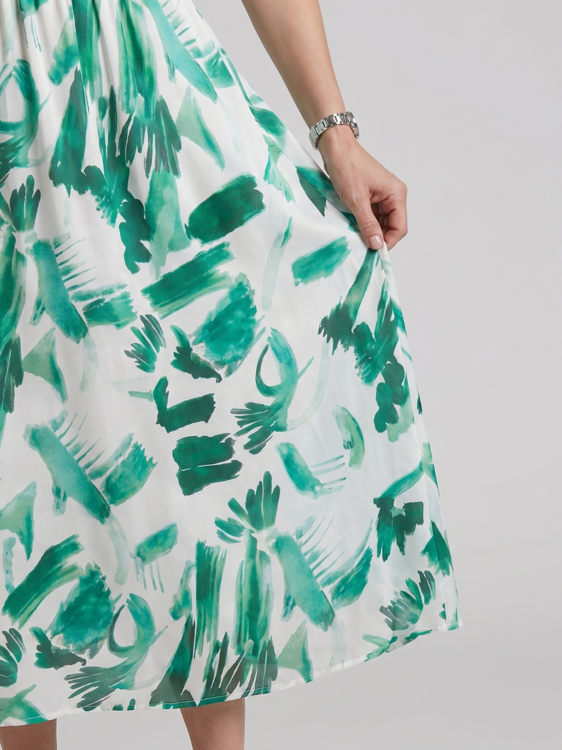 Dawn | Puff Sleeve Abstract Print Midi Dress