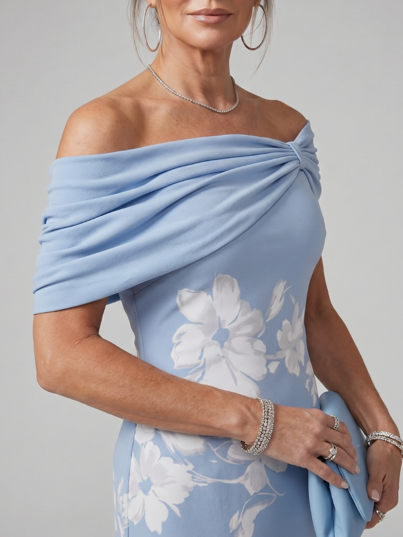 Cosma | Off Shoulder Draped Midi Dress