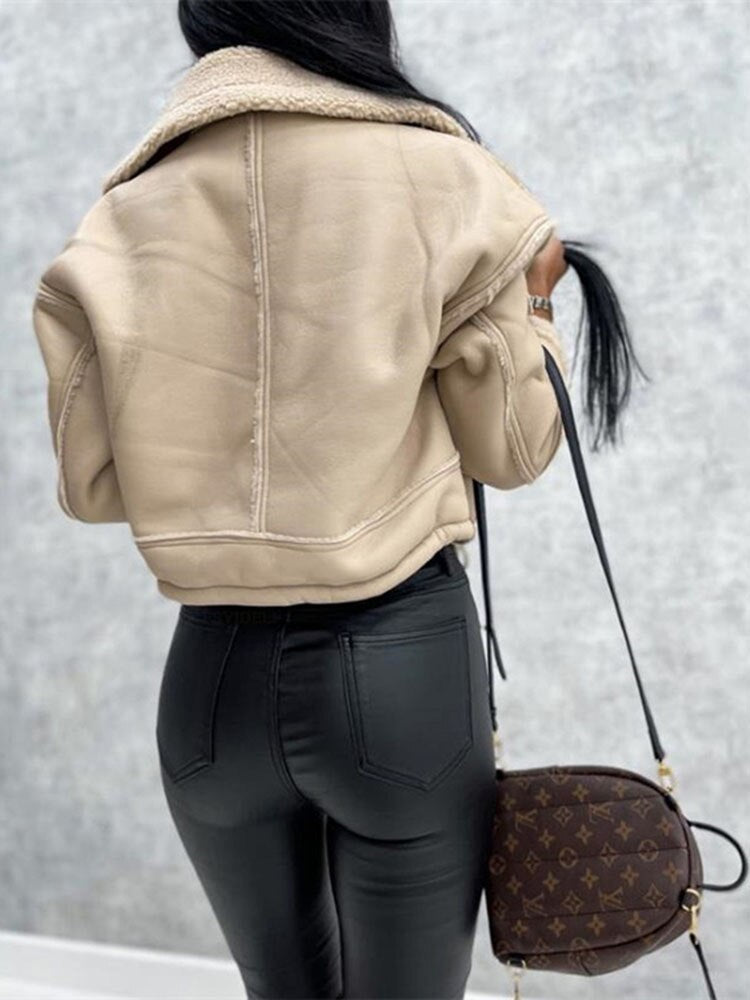 Audrey | Faux Leather Plush-Trim Jacket