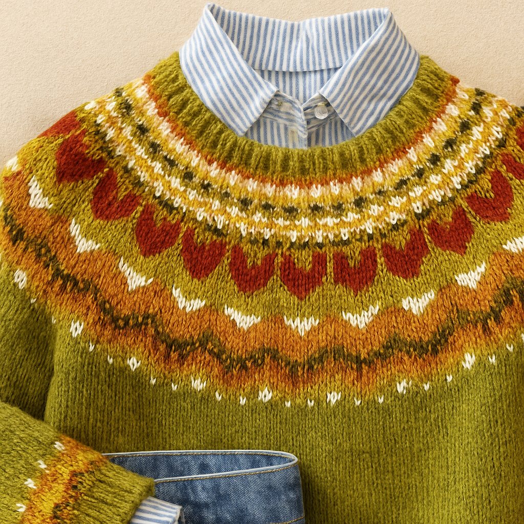 Jasmine | Green Patterned Knit Sweater