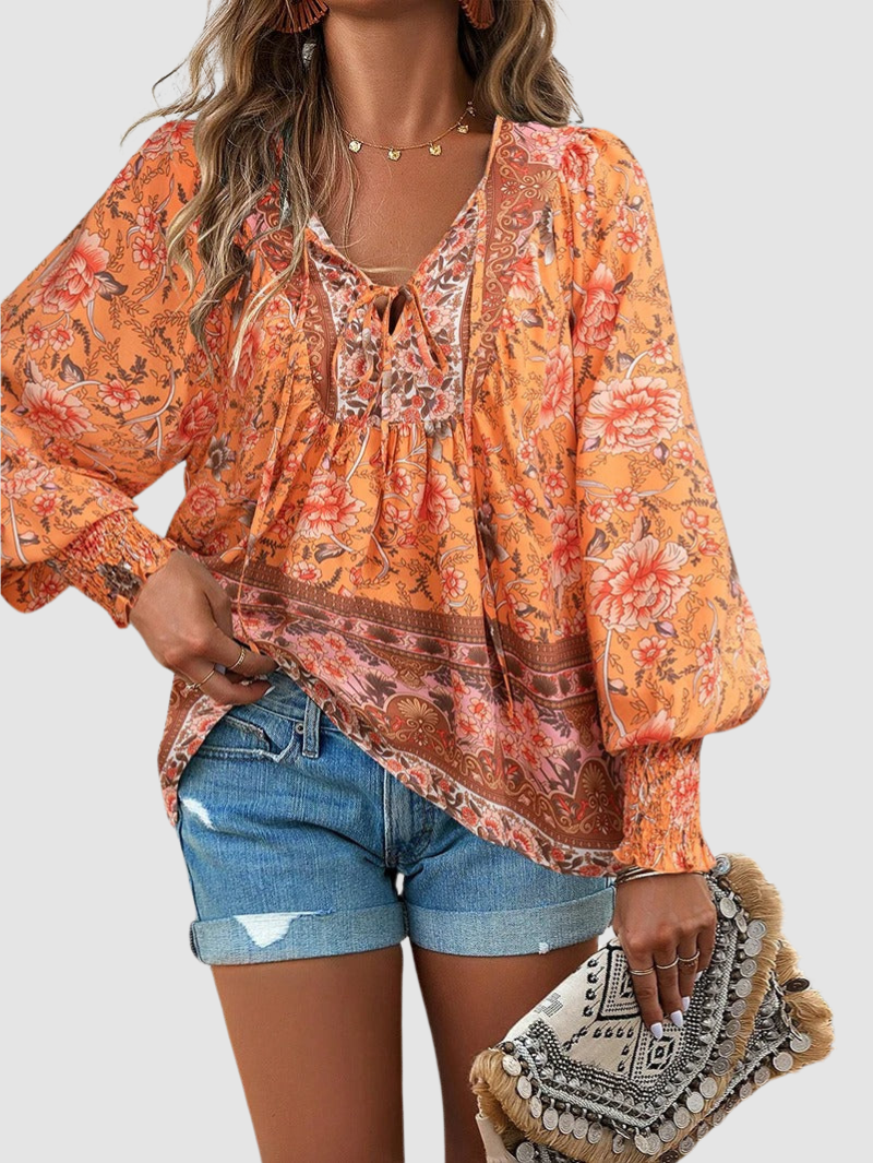 Audry | Floral Ruffle Cuff Blouse