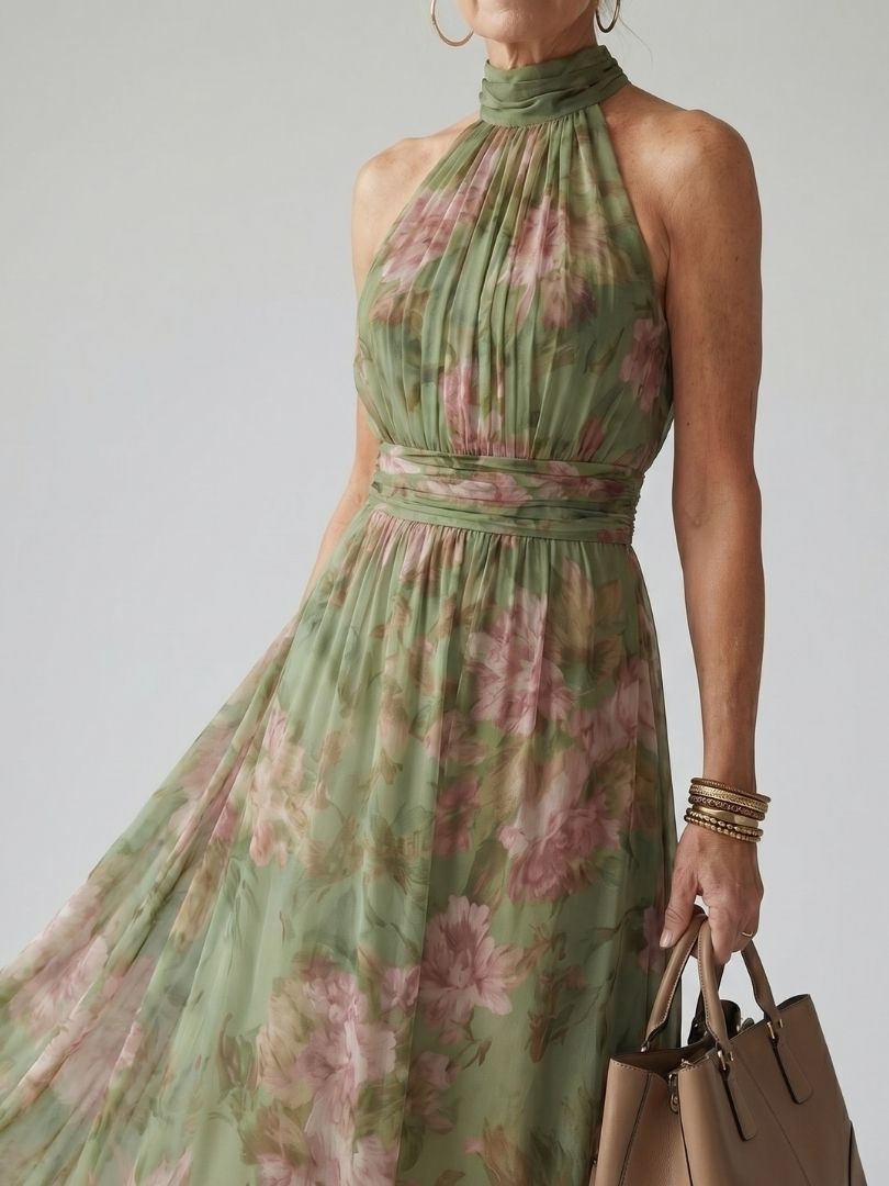 Mirelle | Sage Green Halter Midi Dress