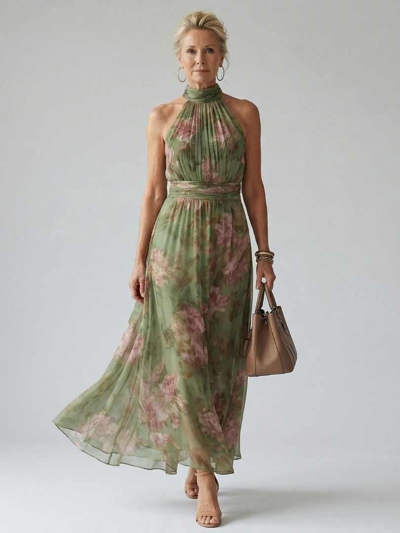 Mirelle | Sage Green Halter Midi Dress
