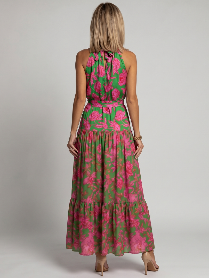 Denise | Draped Halter Tiered Midi Dress