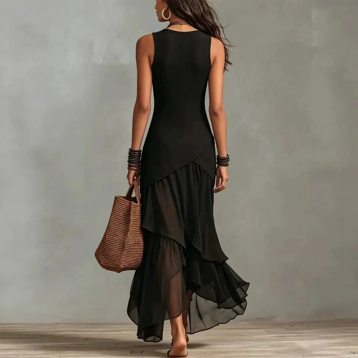 Evangelina | Black Ruffle Layered Dress