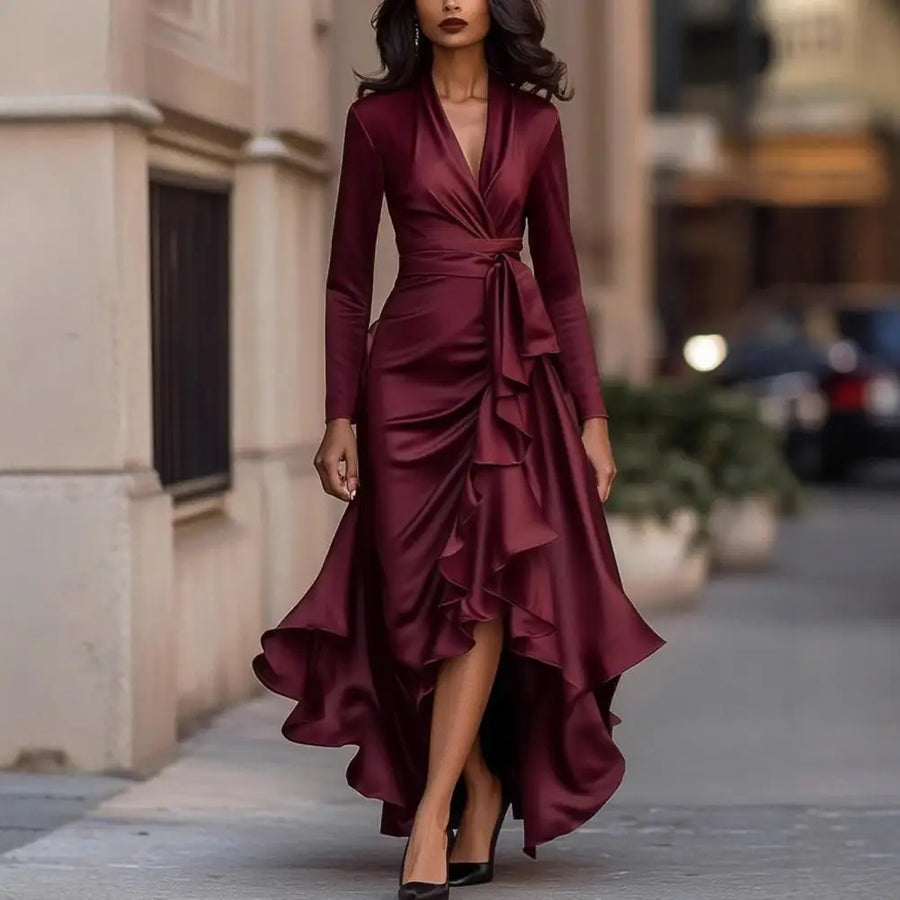 Estelle | Ruched V-Neck Evening Dress