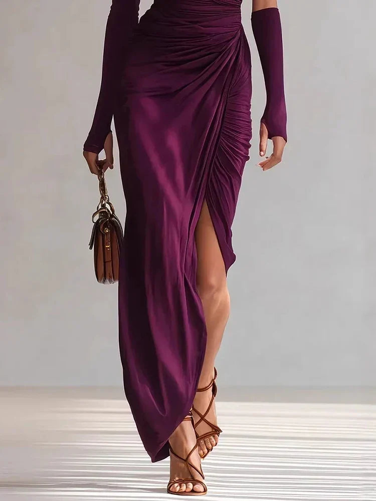Josephine | One-Shoulder Fuchsia Maxi Dress