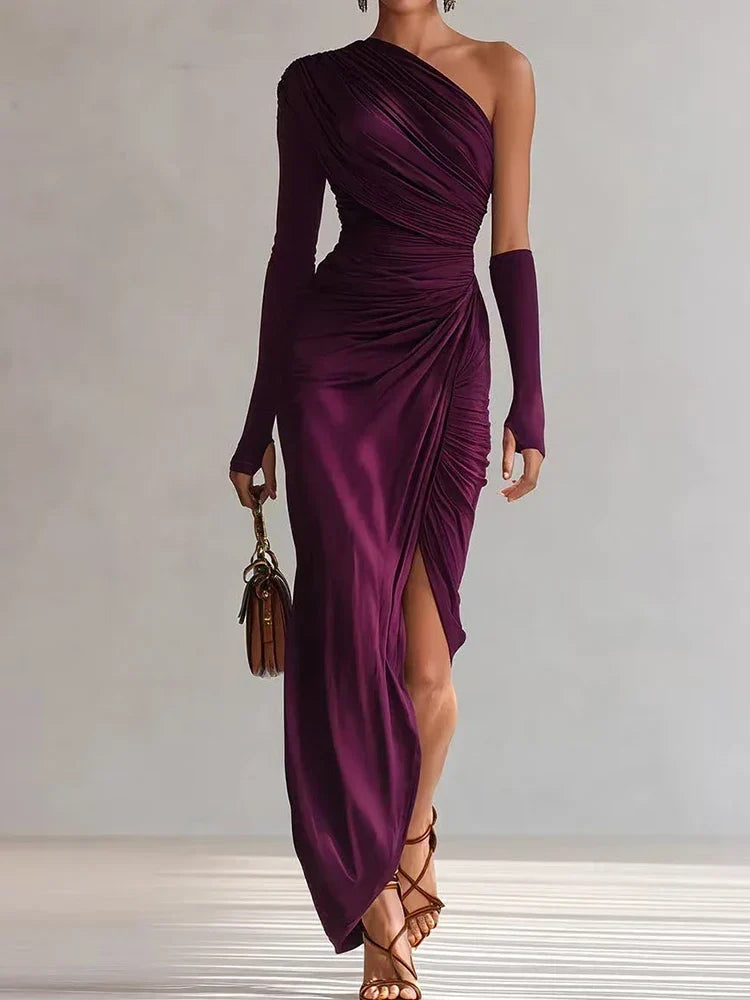 Josephine | One-Shoulder Fuchsia Maxi Dress