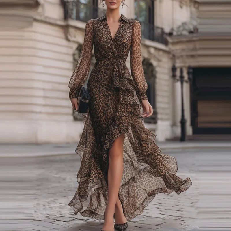Fannie | Leopard Print Long Sleeve Maxi Dress