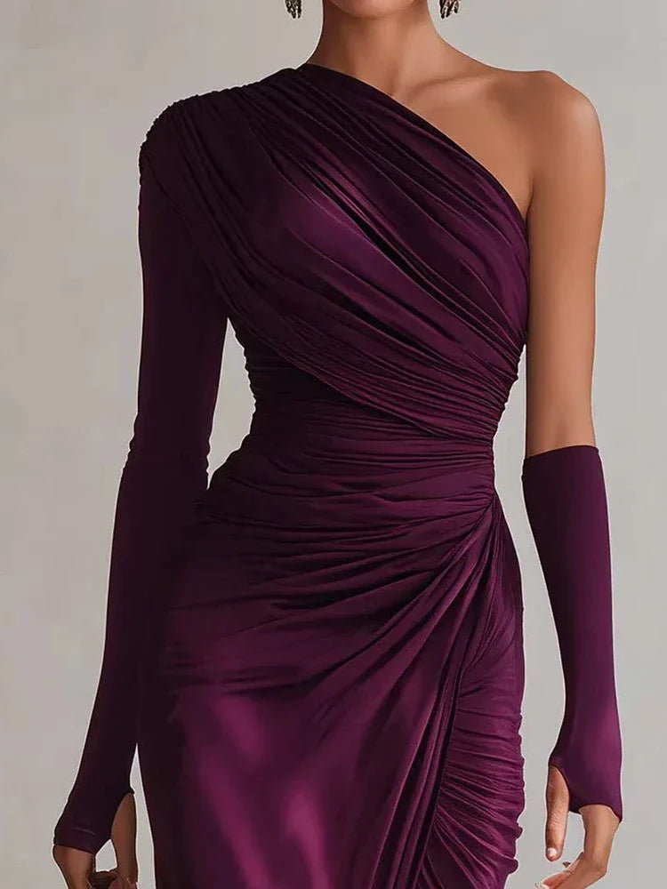 Josephine | One-Shoulder Fuchsia Maxi Dress