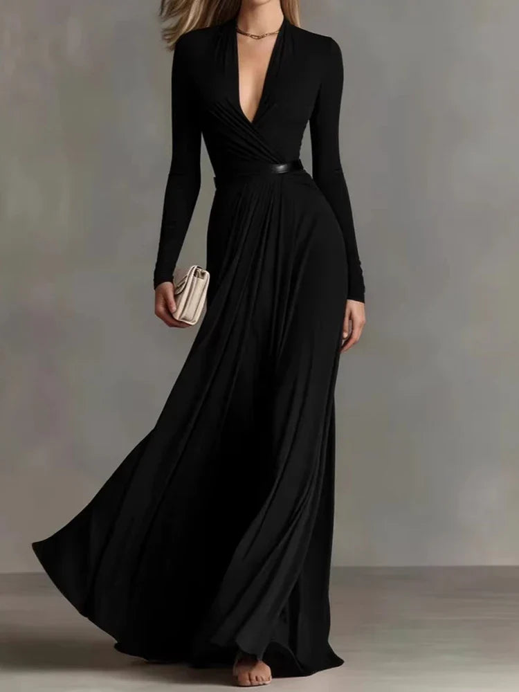 Marguerite | Deep V-Neck Long Sleeve Maxi Dress