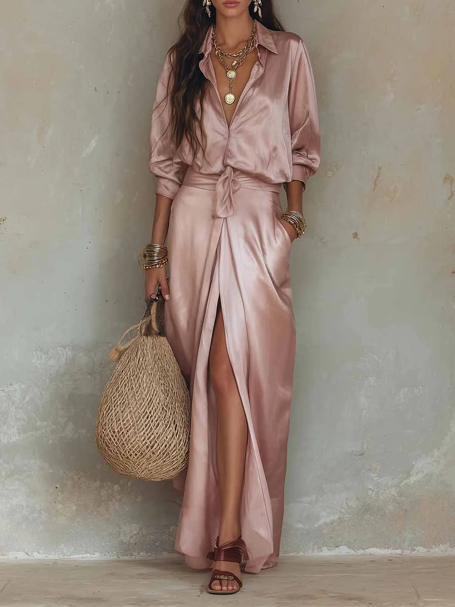 Rosalind | Two-Piece Button Shirt Maxi Skirt Set