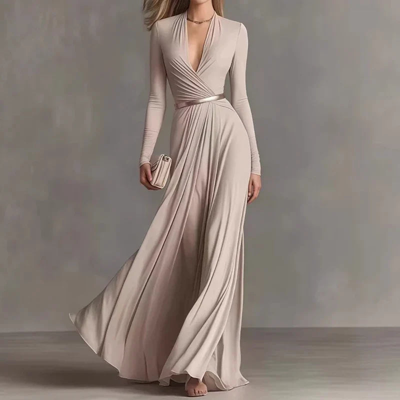 Marguerite | Deep V-Neck Long Sleeve Maxi Dress
