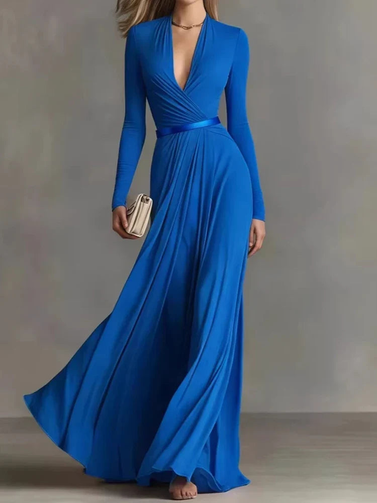 Marguerite | Deep V-Neck Long Sleeve Maxi Dress
