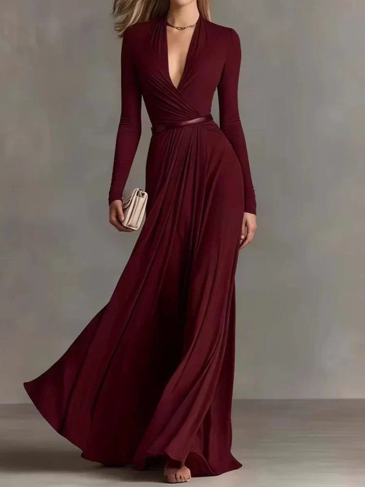 Marguerite | Deep V-Neck Long Sleeve Maxi Dress