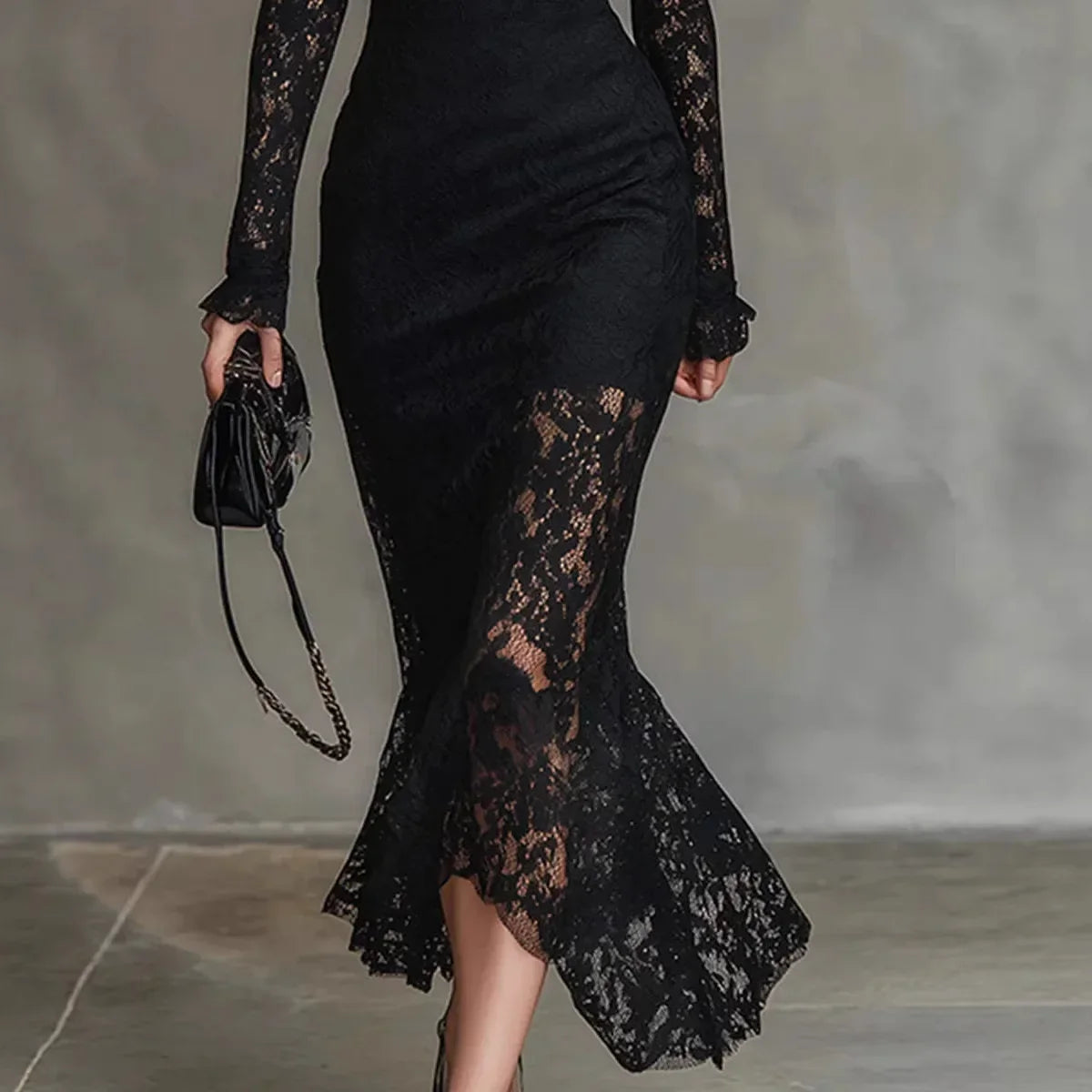 Arabella | Black Mock Neck Evening Dress