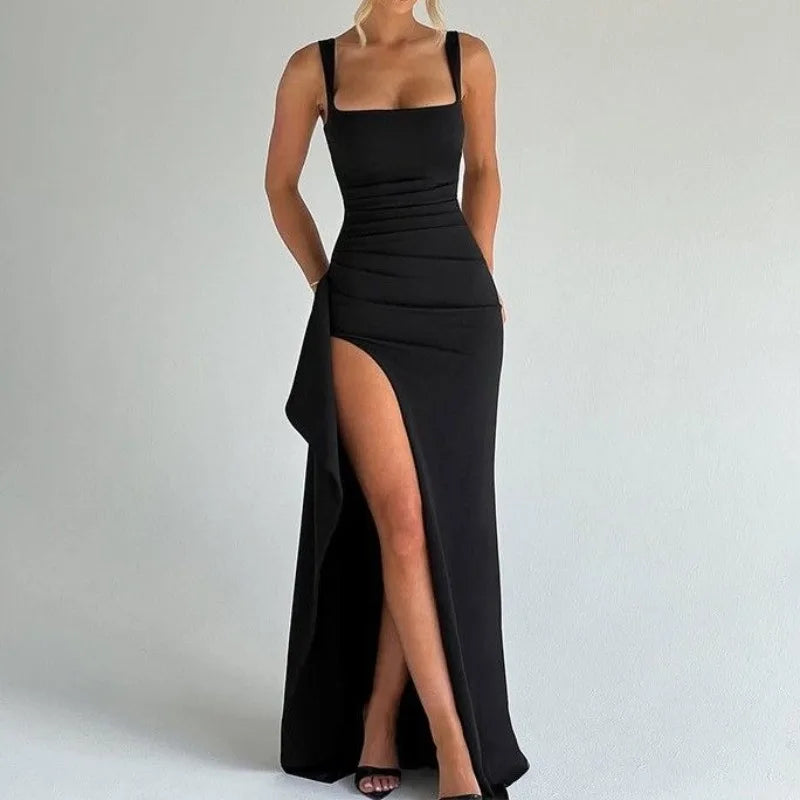 Anastasia | Ruffle-Trim Slit Maxi Dress