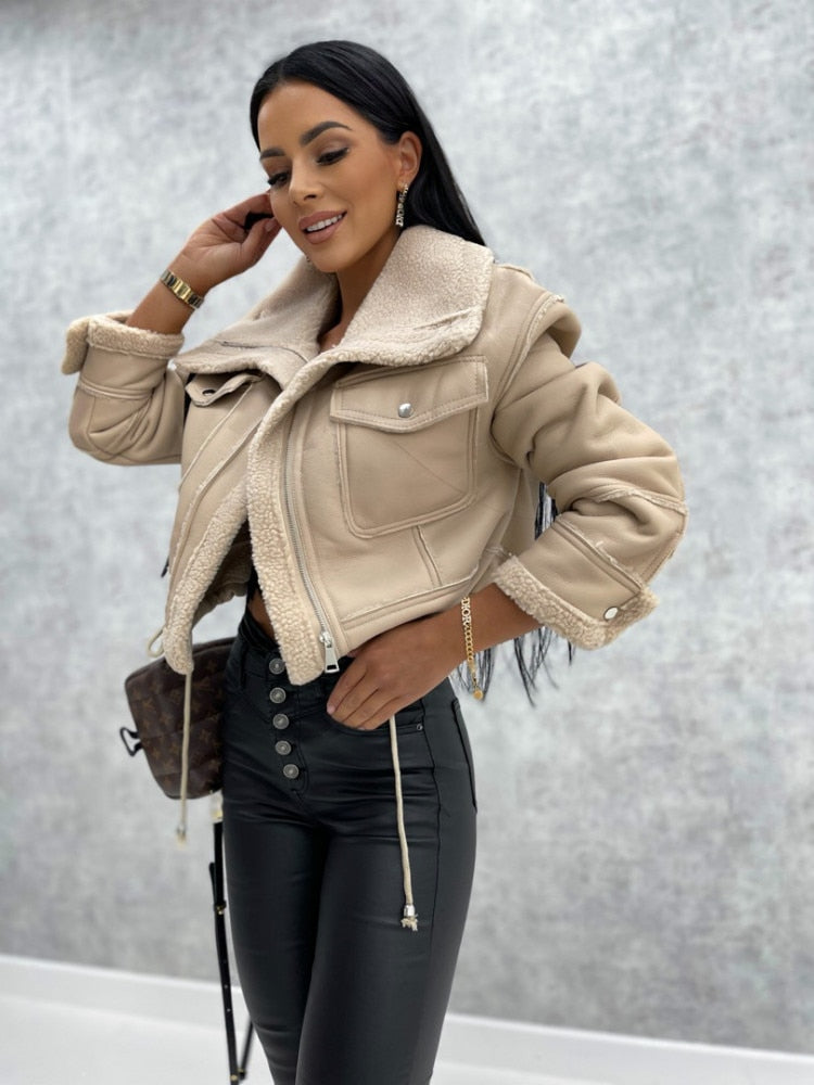 Audrey | Faux Leather Plush-Trim Jacket