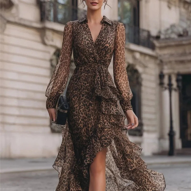 Fannie | Leopard Print Long Sleeve Maxi Dress