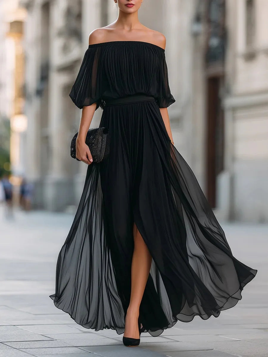 Genevieve | Off-Shoulder Ruched Skirt Dress