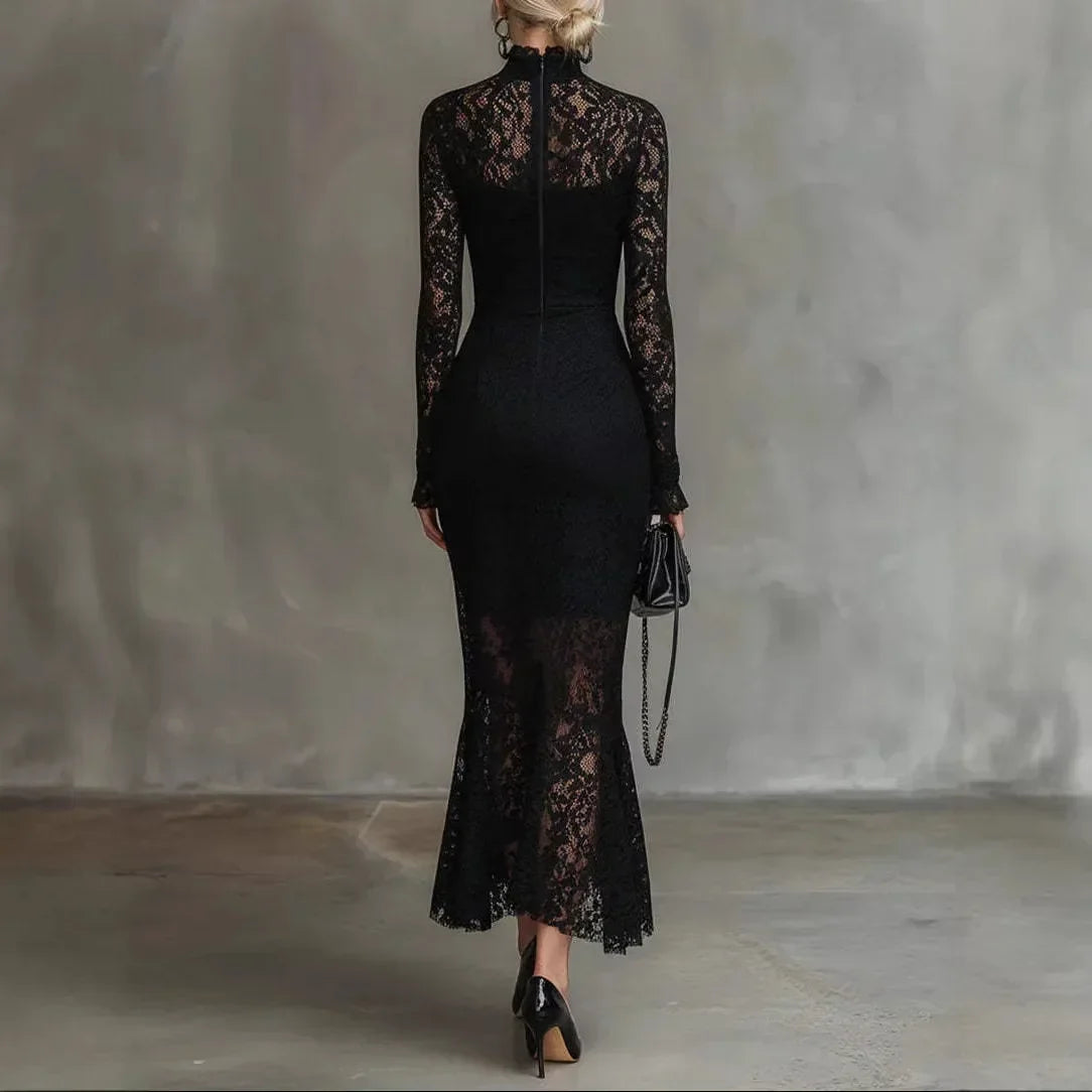 Arabella | Black Mock Neck Evening Dress