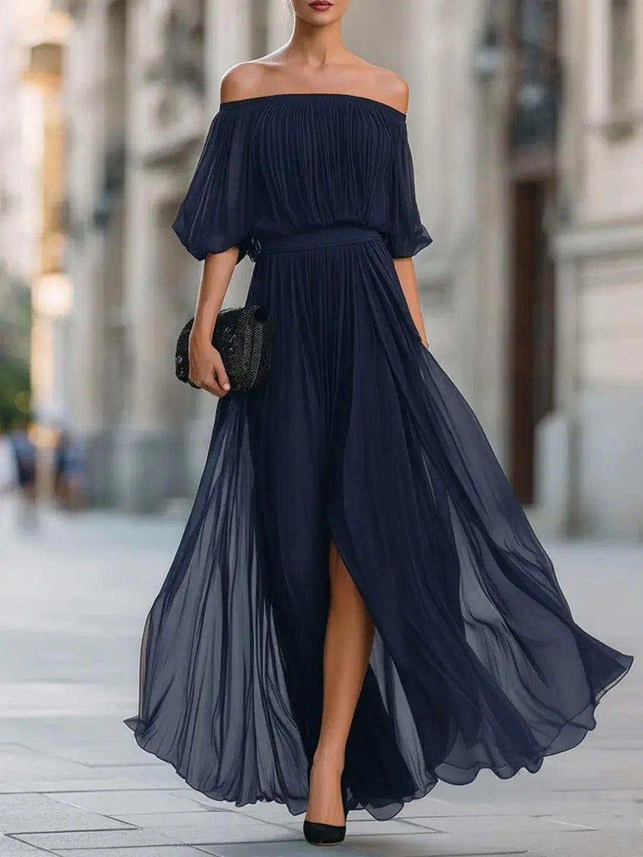 Genevieve | Off-Shoulder Ruched Skirt Dress