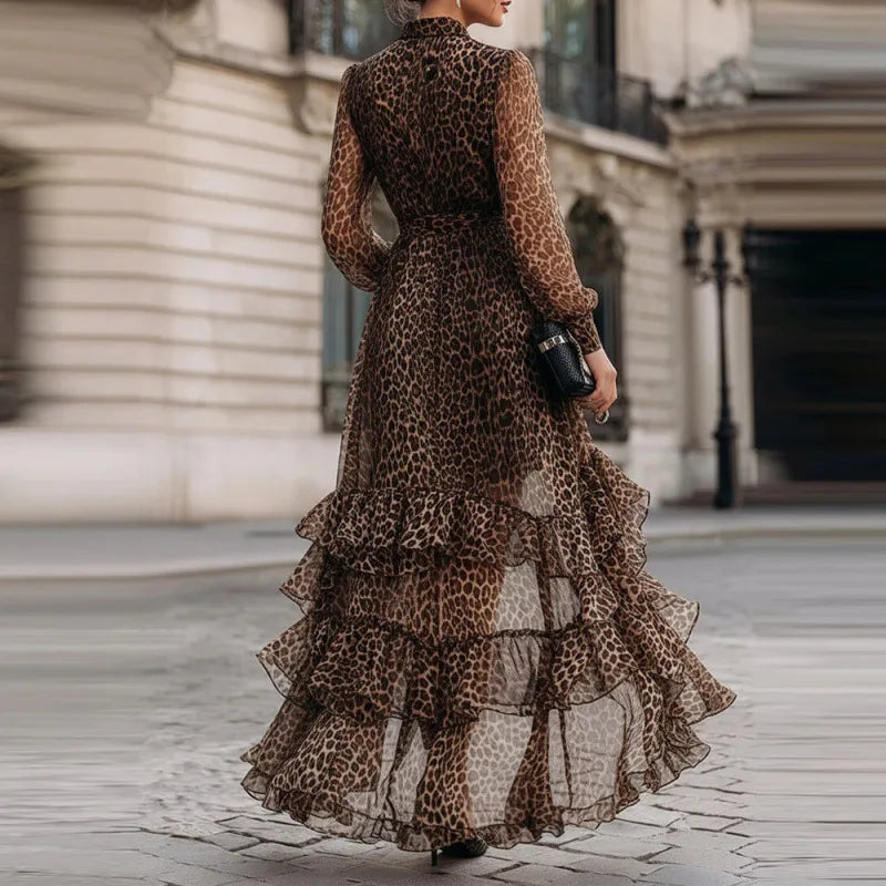 Fannie | Leopard Print Long Sleeve Maxi Dress