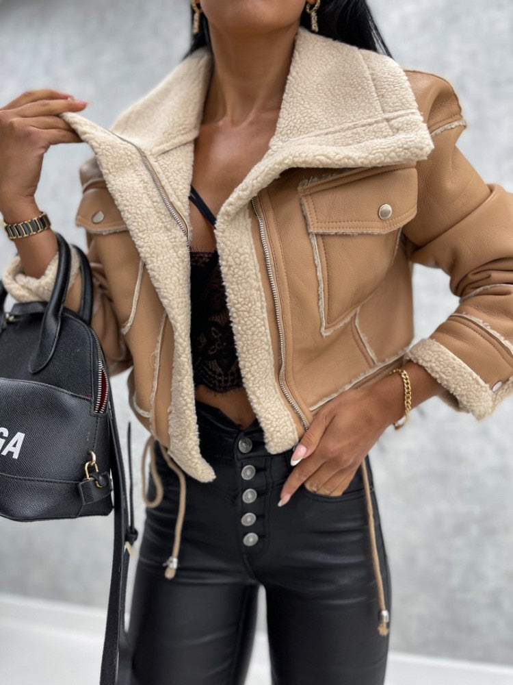 Audrey | Faux Leather Plush-Trim Jacket