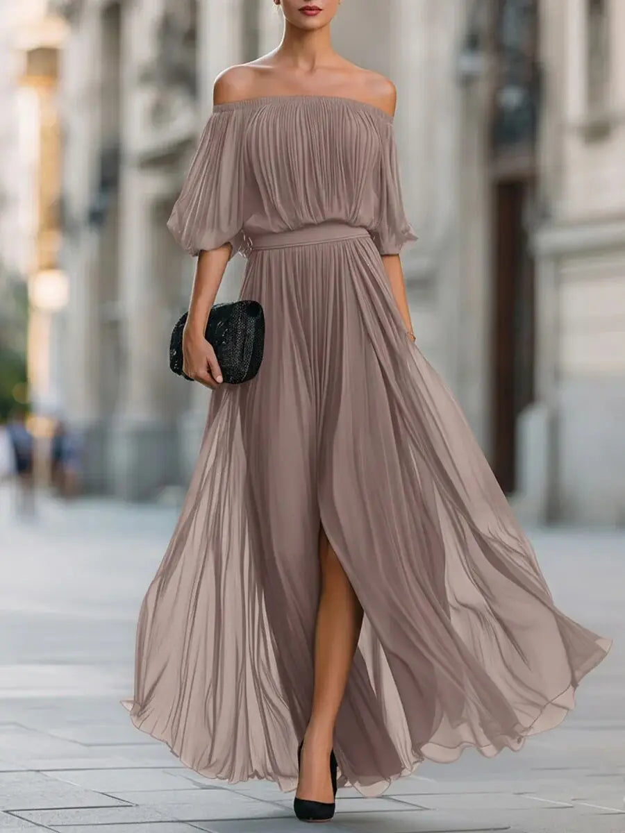 Genevieve | Off-Shoulder Ruched Skirt Dress