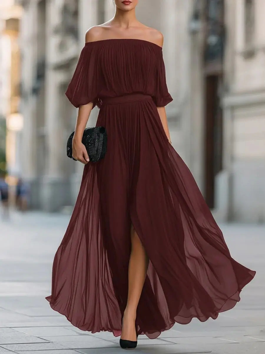 Genevieve | Off-Shoulder Ruched Skirt Dress