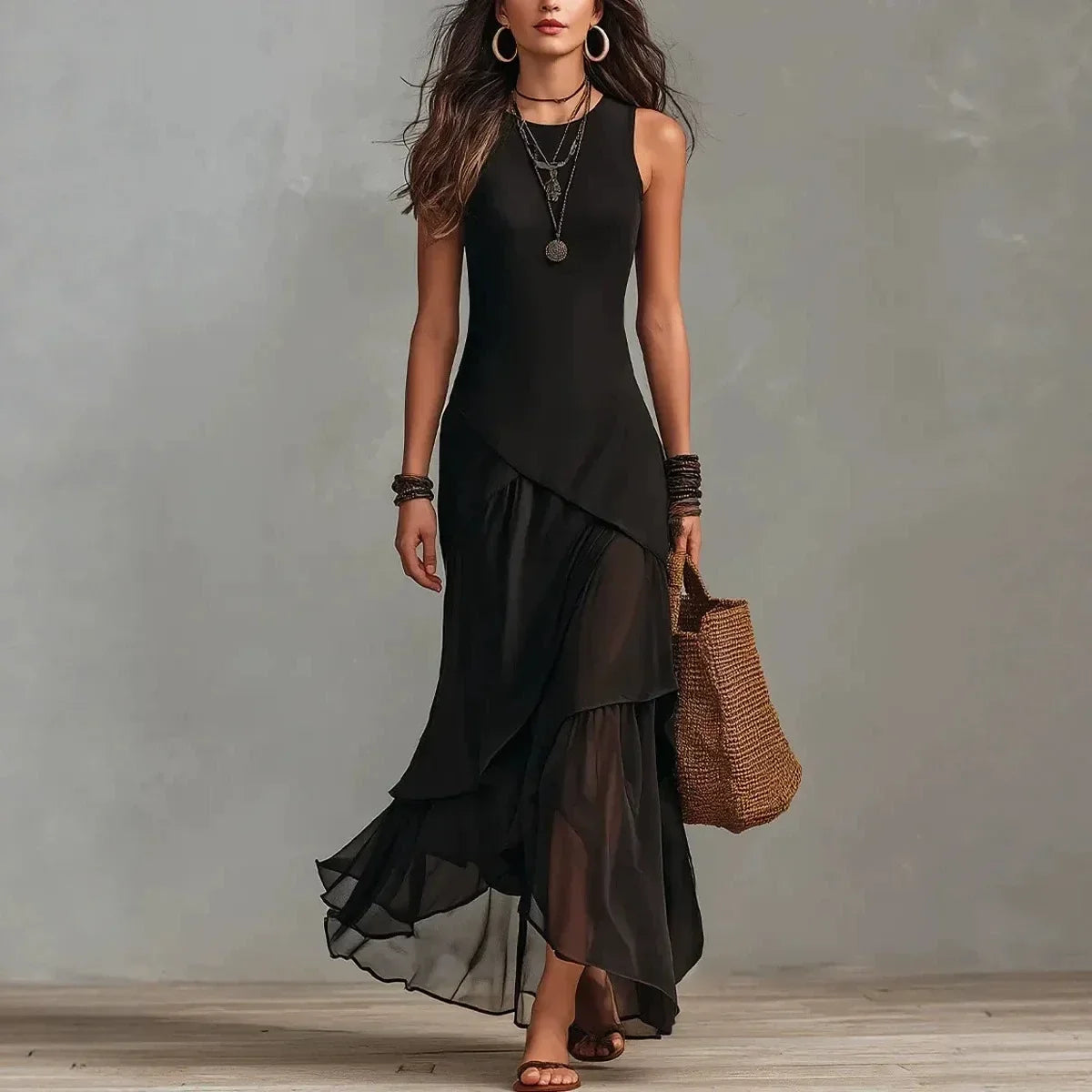 Evangelina | Black Ruffle Layered Dress