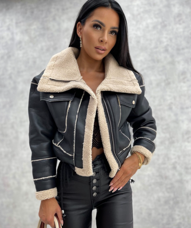 Audrey | Faux Leather Plush-Trim Jacket