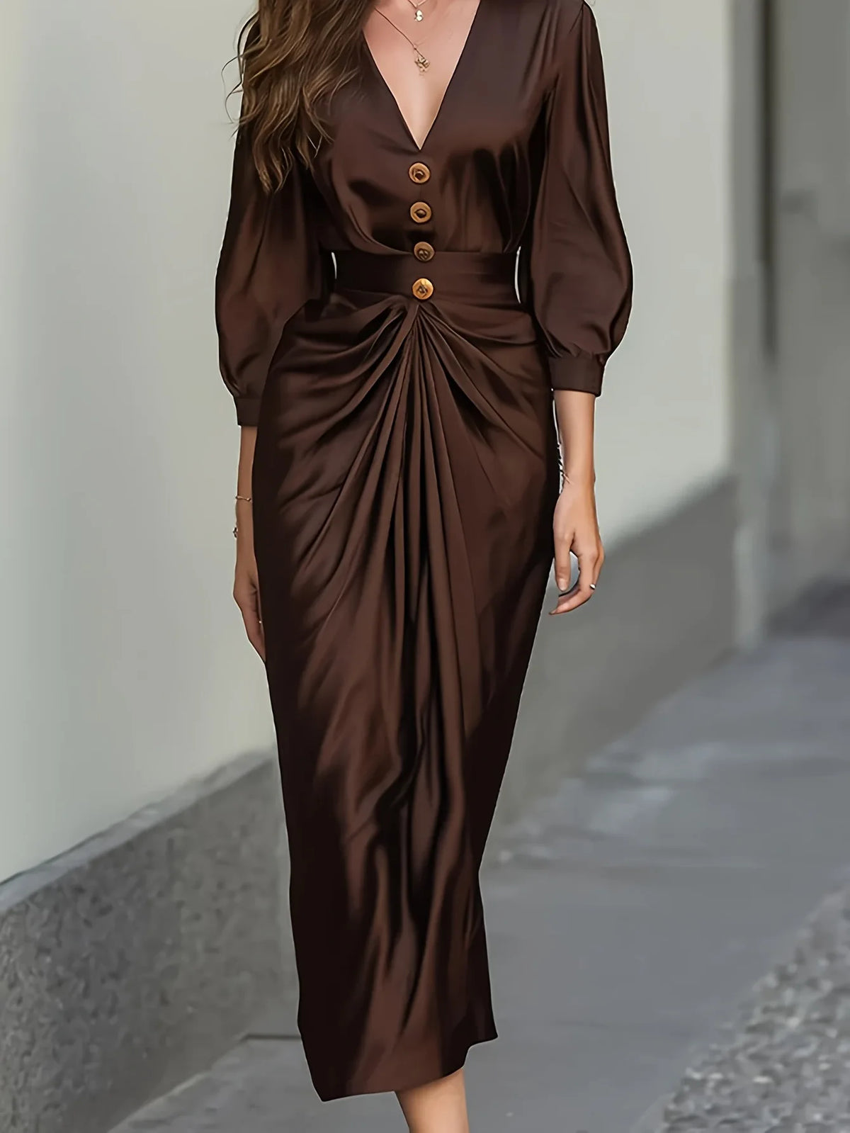 Juliette | Lantern Sleeve Pleated Maxi Dress