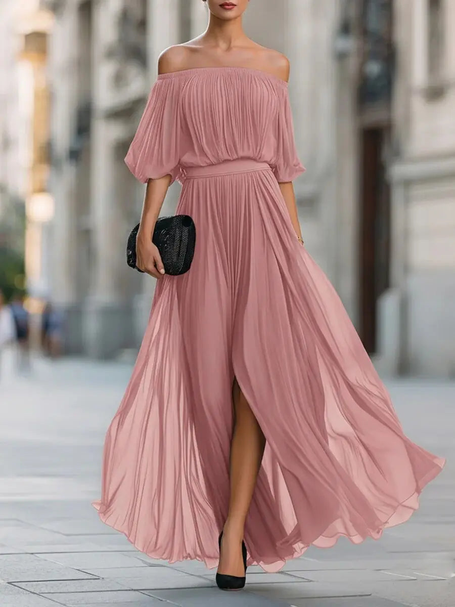 Genevieve | Off-Shoulder Ruched Skirt Dress