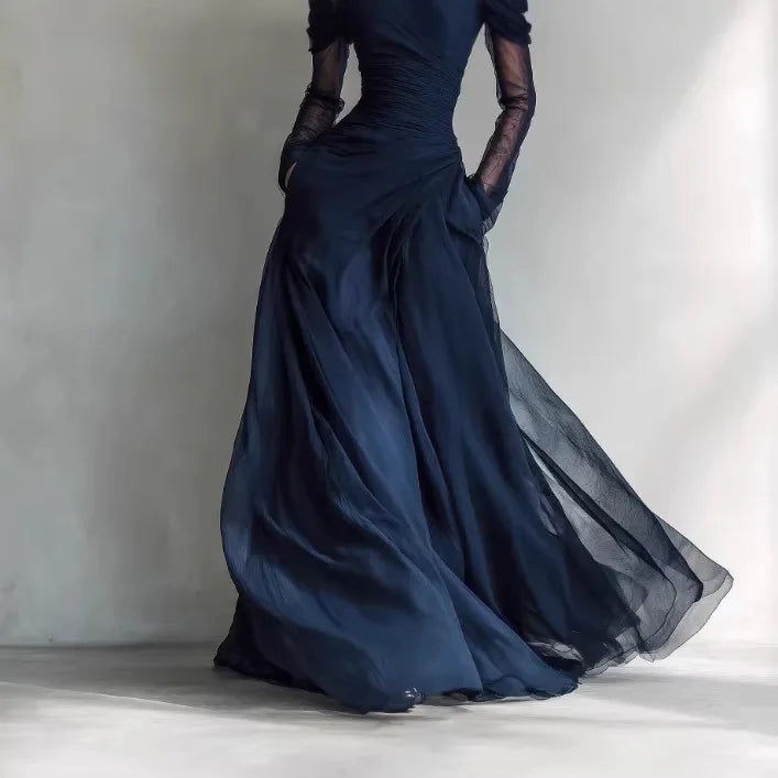 Ethel | Navy Off-Shoulder Pleated Gown