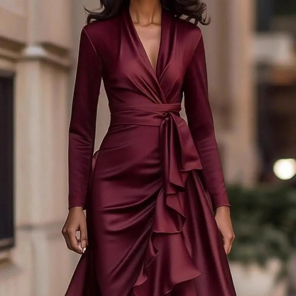 Estelle | Ruched V-Neck Evening Dress