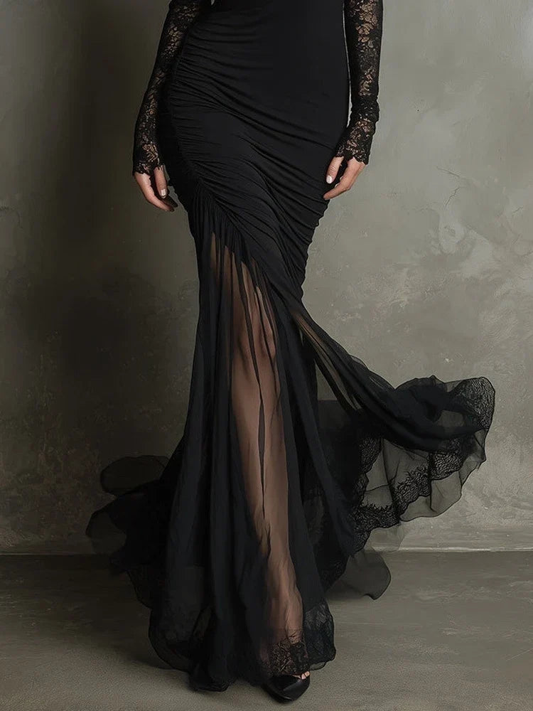 Fern | Black Lace Mermaid Maxi Dress