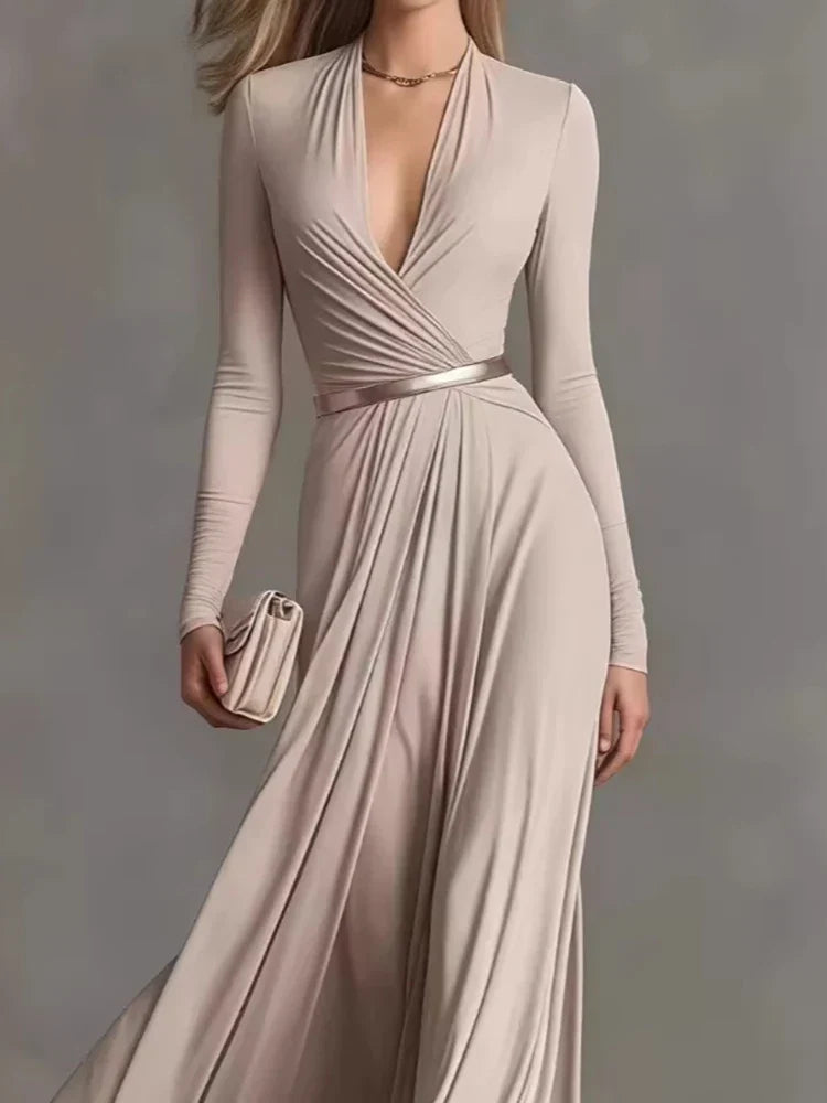 Marguerite | Deep V-Neck Long Sleeve Maxi Dress