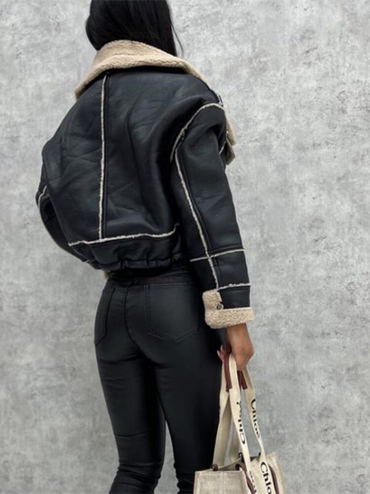 Audrey | Faux Leather Plush-Trim Jacket