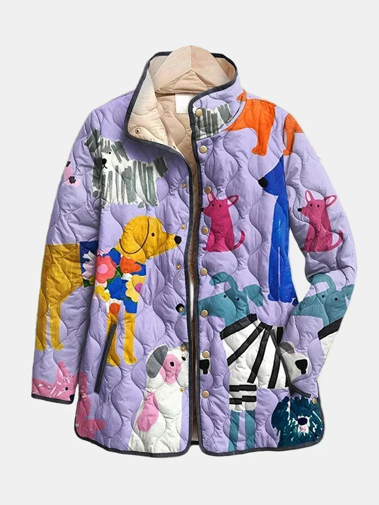 Leah | Quilted Dog Print Jacket