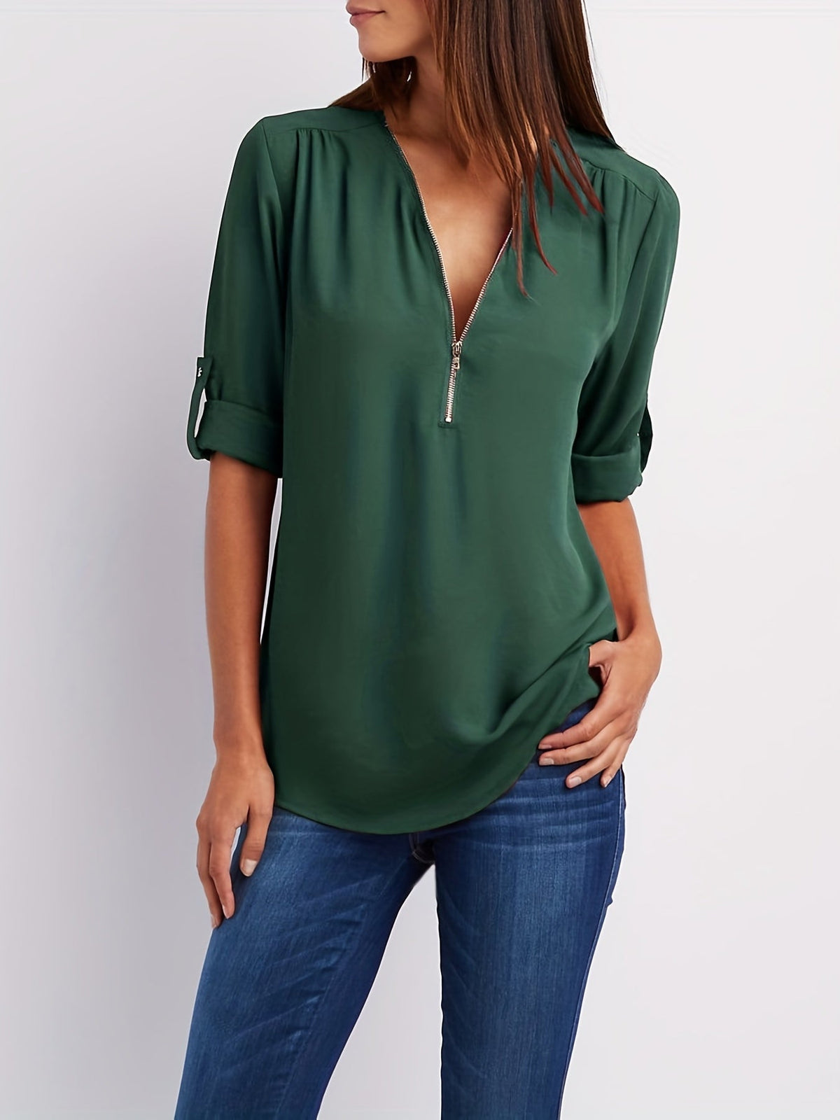 Ariana | Zip-Front V-Neck Blouse