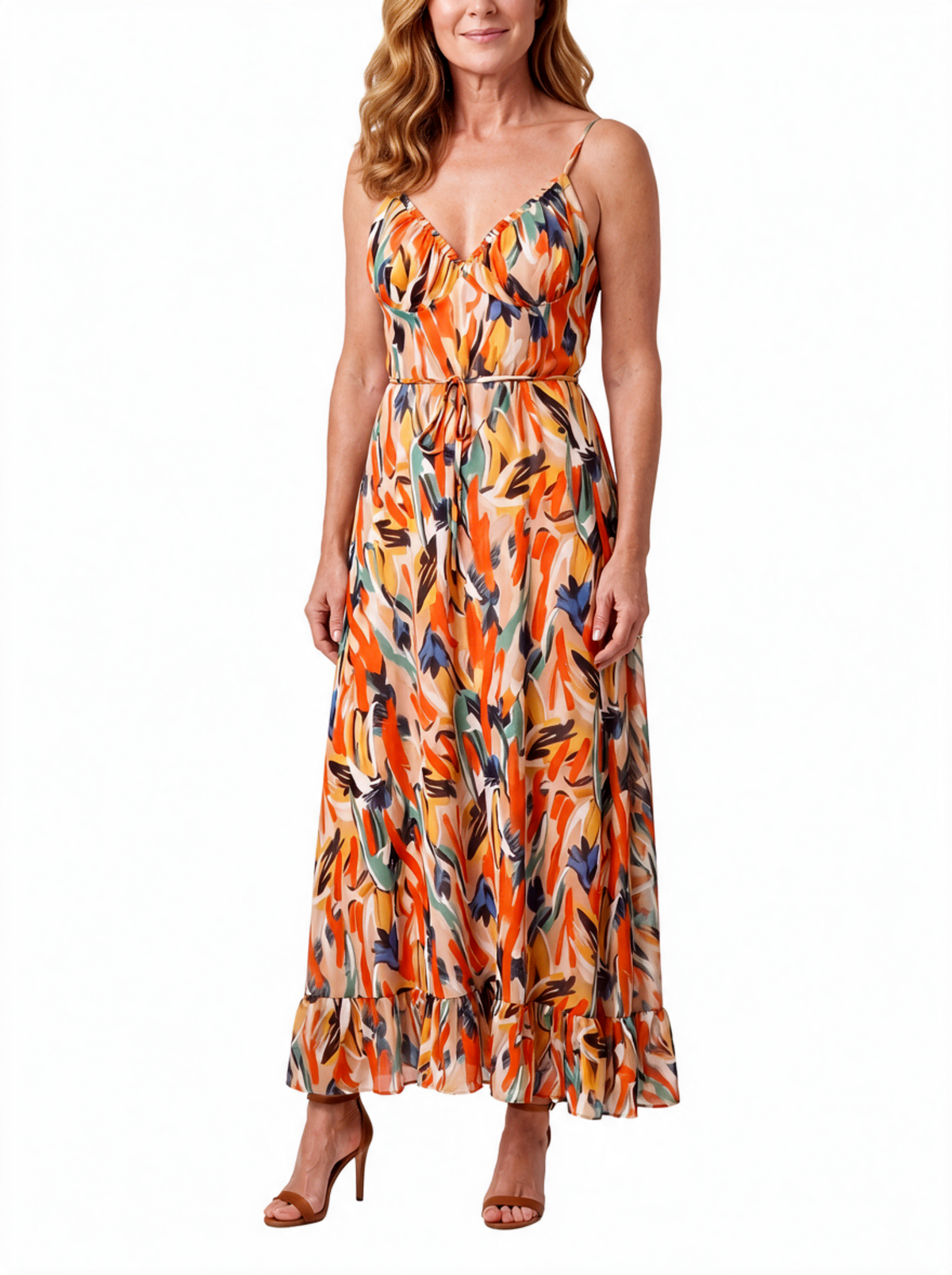 Deirdre | Ruffle Trim Strappy Midi Dress