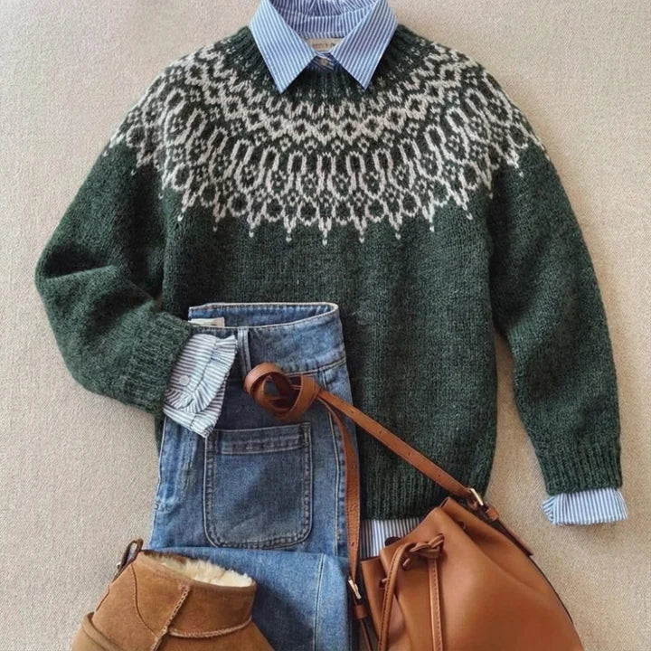 Hilda | Green Nordic Knit Sweater
