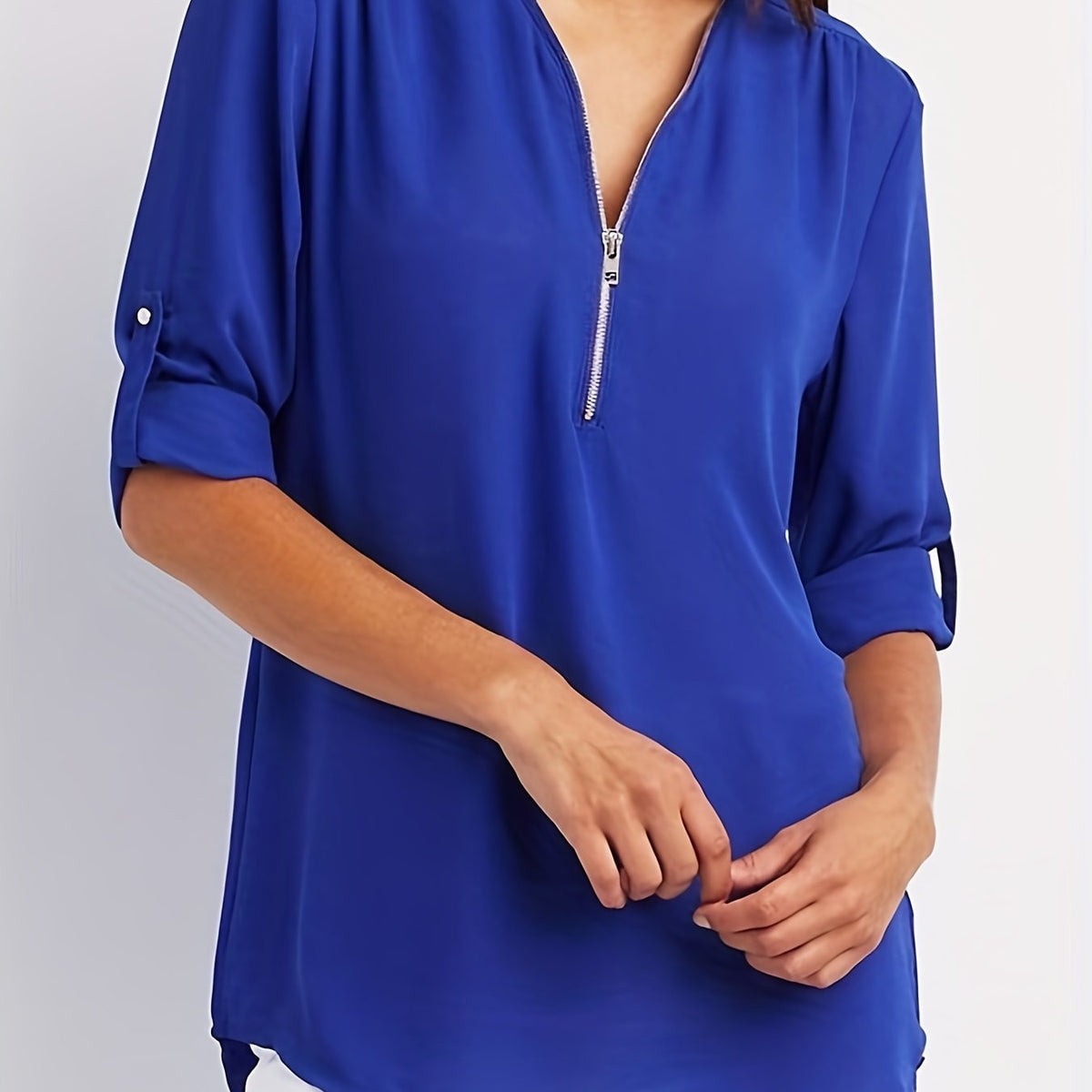 Ariana | Zip-Front V-Neck Blouse