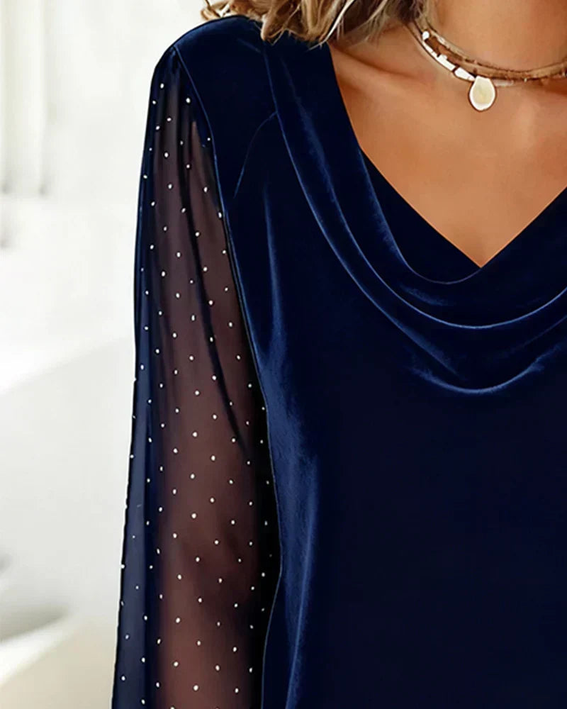 Avery | Draped Collar Sheer Sleeve Blouse