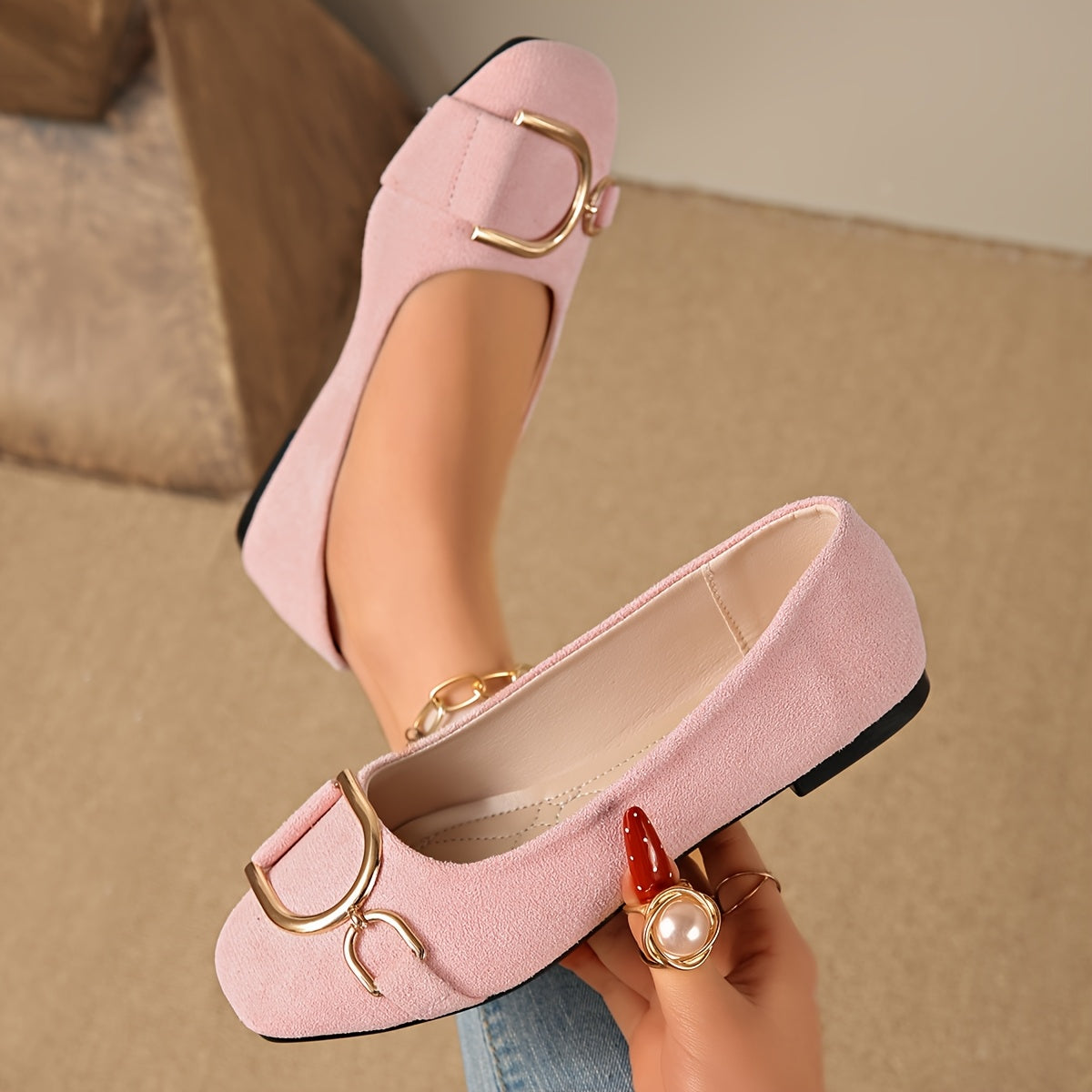 Iris™ | Square-Toe Buckle Ballet Flats