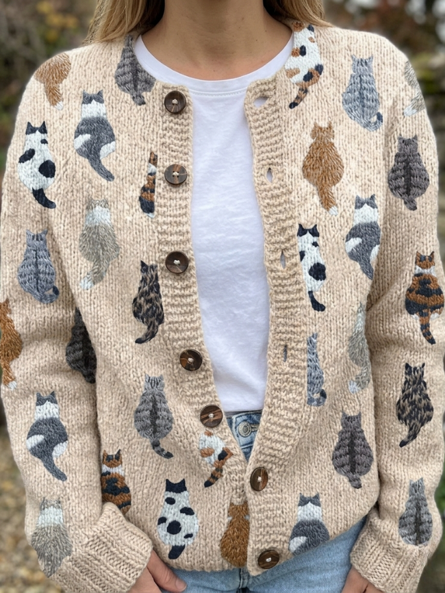 Gwen | Cat Print Button Cardigan
