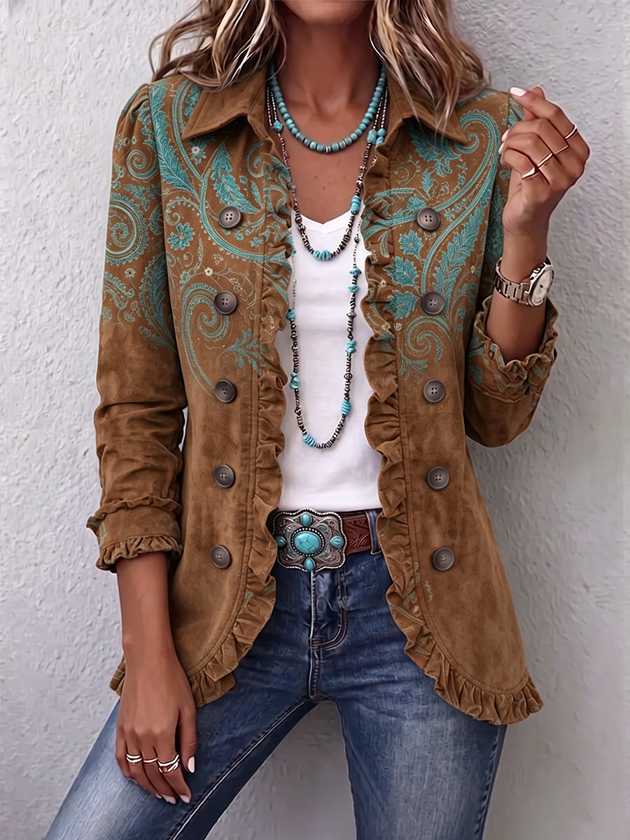 Kitty | Caramel Paisley Ruffle Jacket